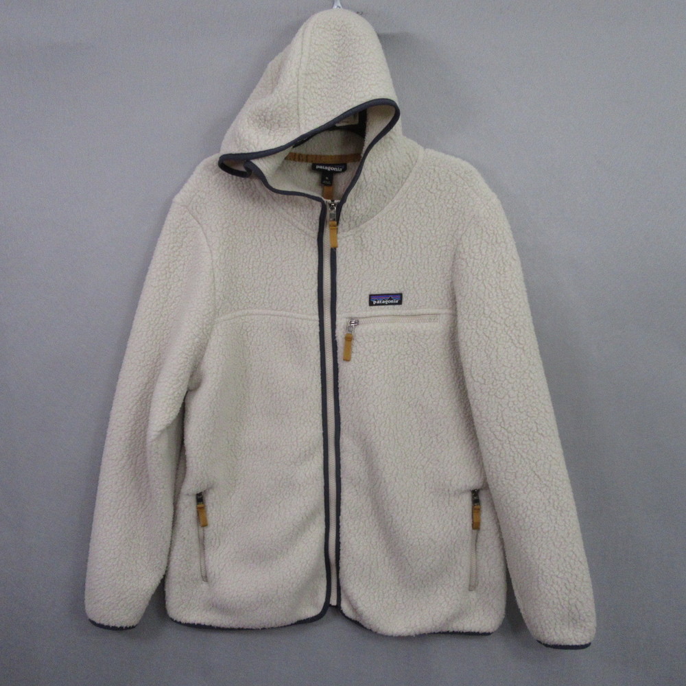 Patagonia Womens Fleece Jacket XL Cream Hooded Sherpa Retro Pile Full Zip